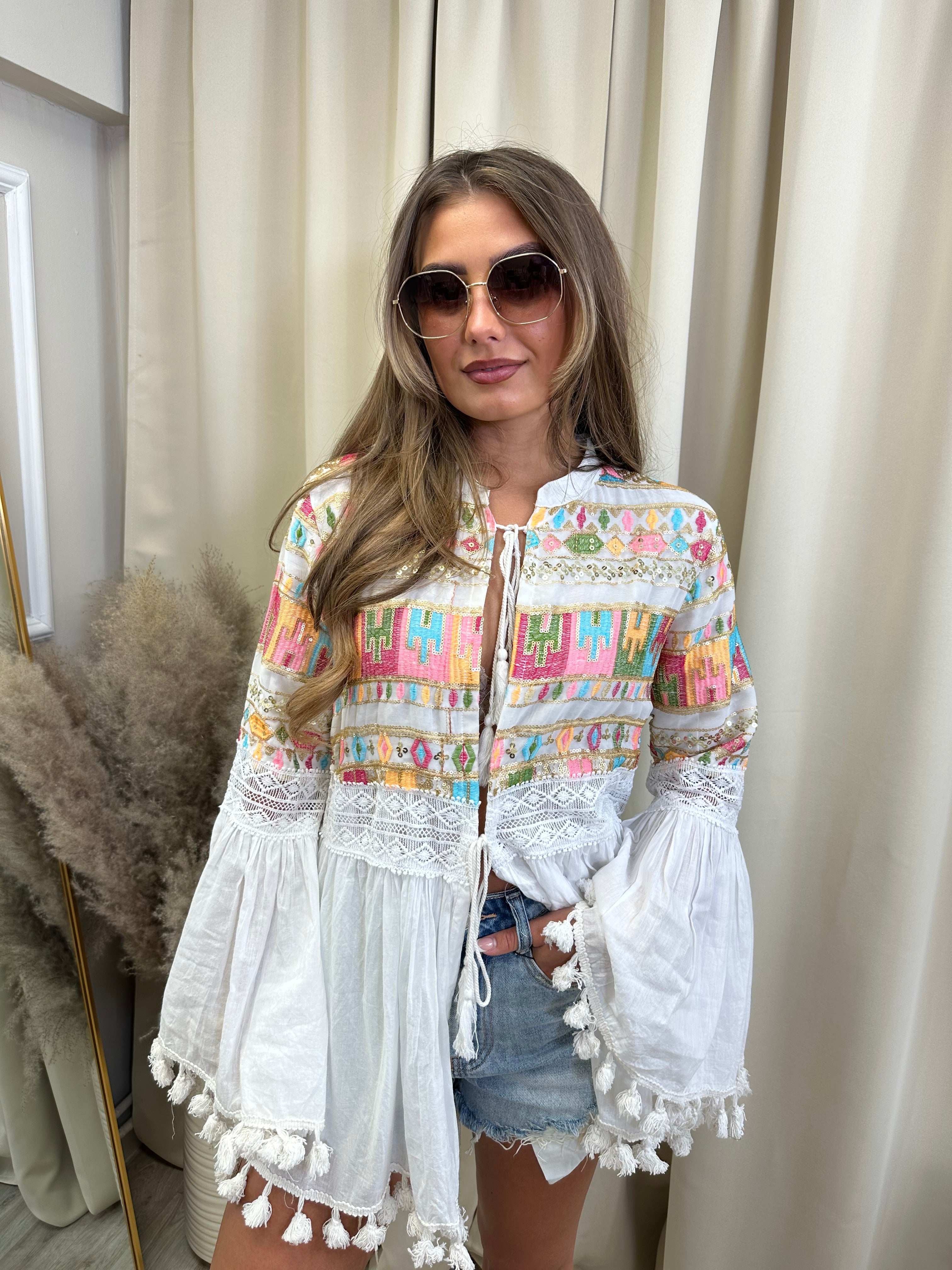 Embroidered Shirt Dress - white Embroidered Shirt Dress - white