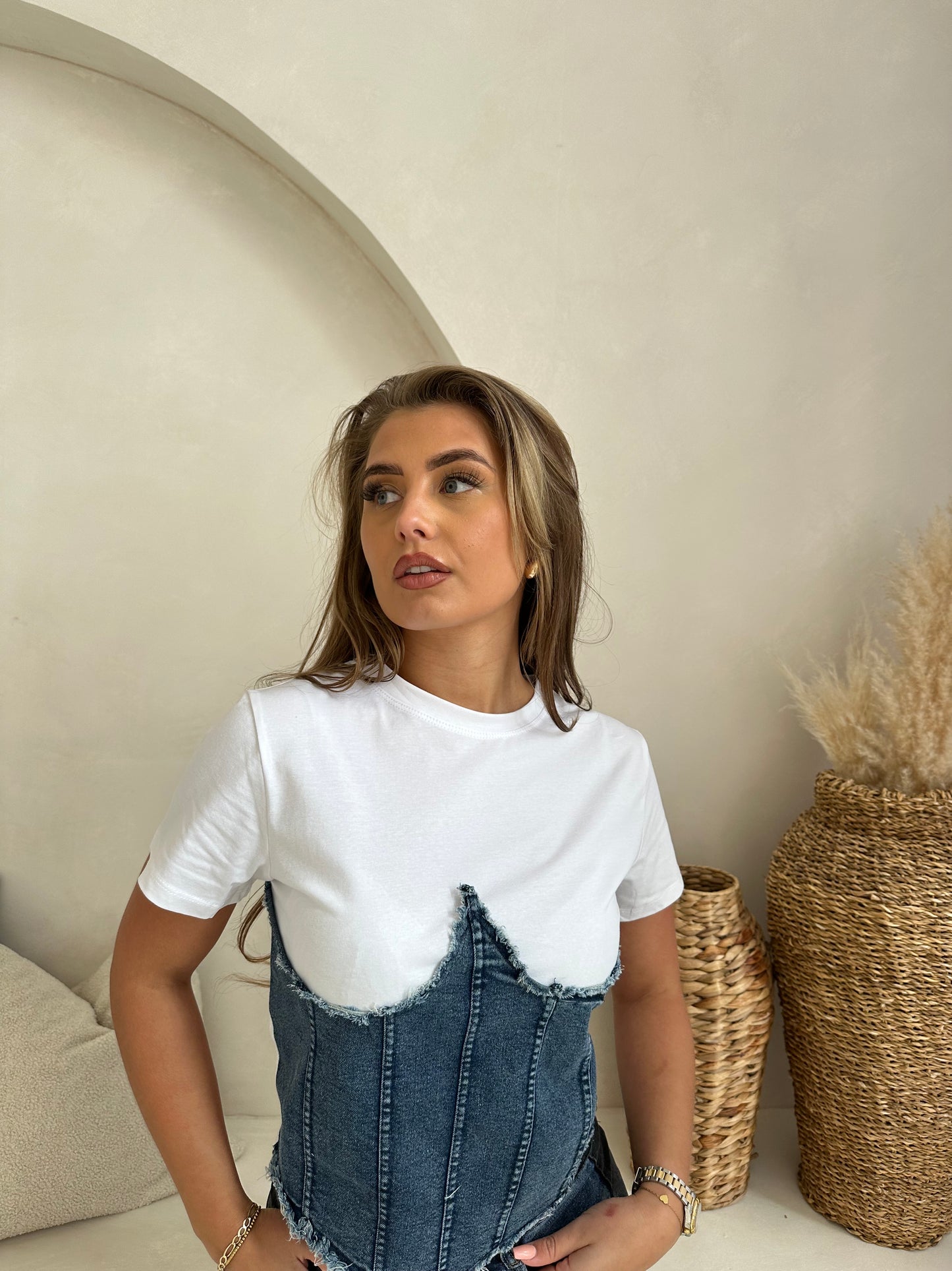 Cropped Denim contrast Tshirt