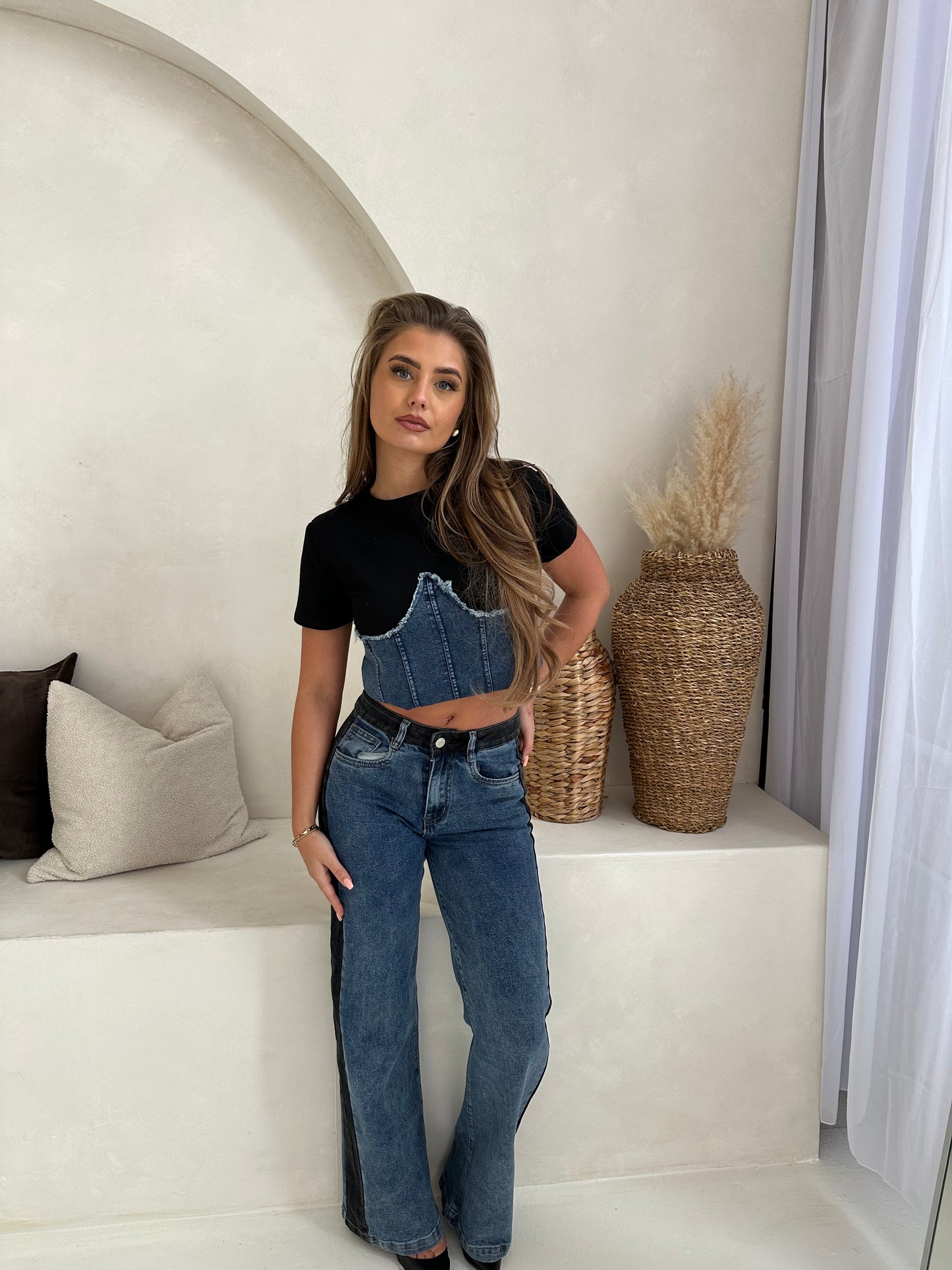 Cropped Denim contrast Tshirt