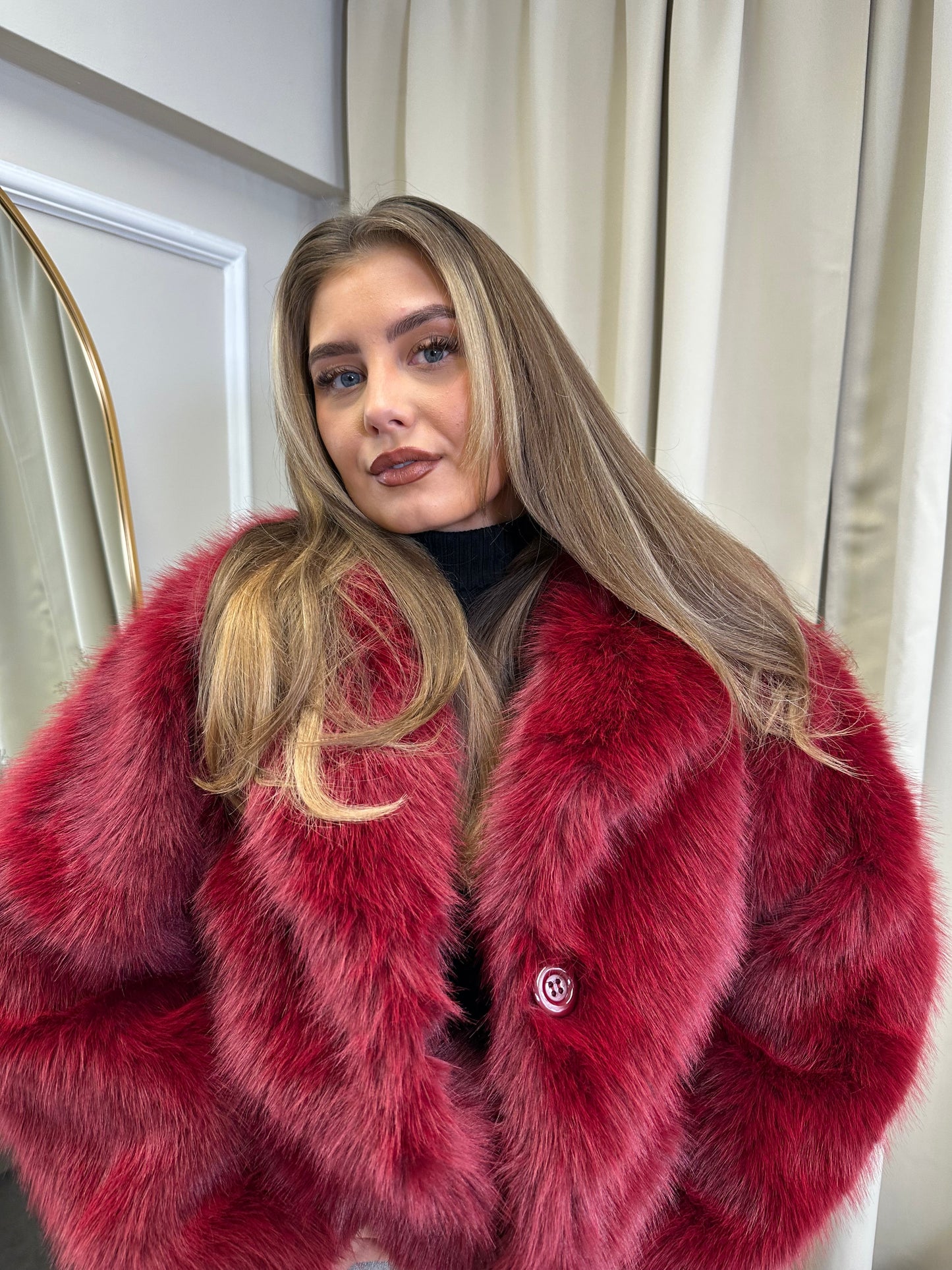 LIZA” FAUX FUR JACKET BERRY