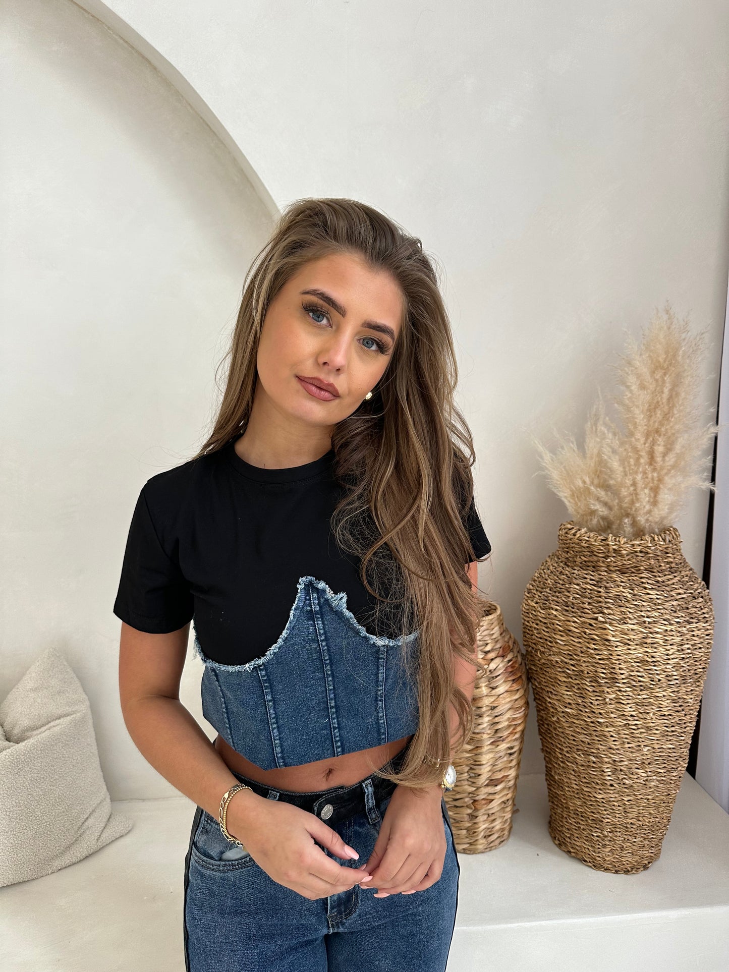 Cropped Denim contrast Tshirt