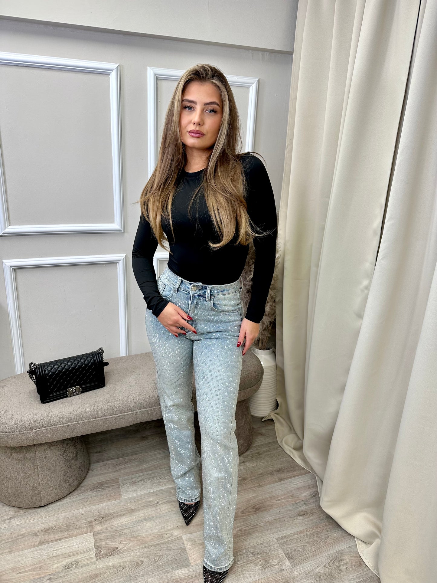 Premium Blue Dimante Straight Leg Jeans