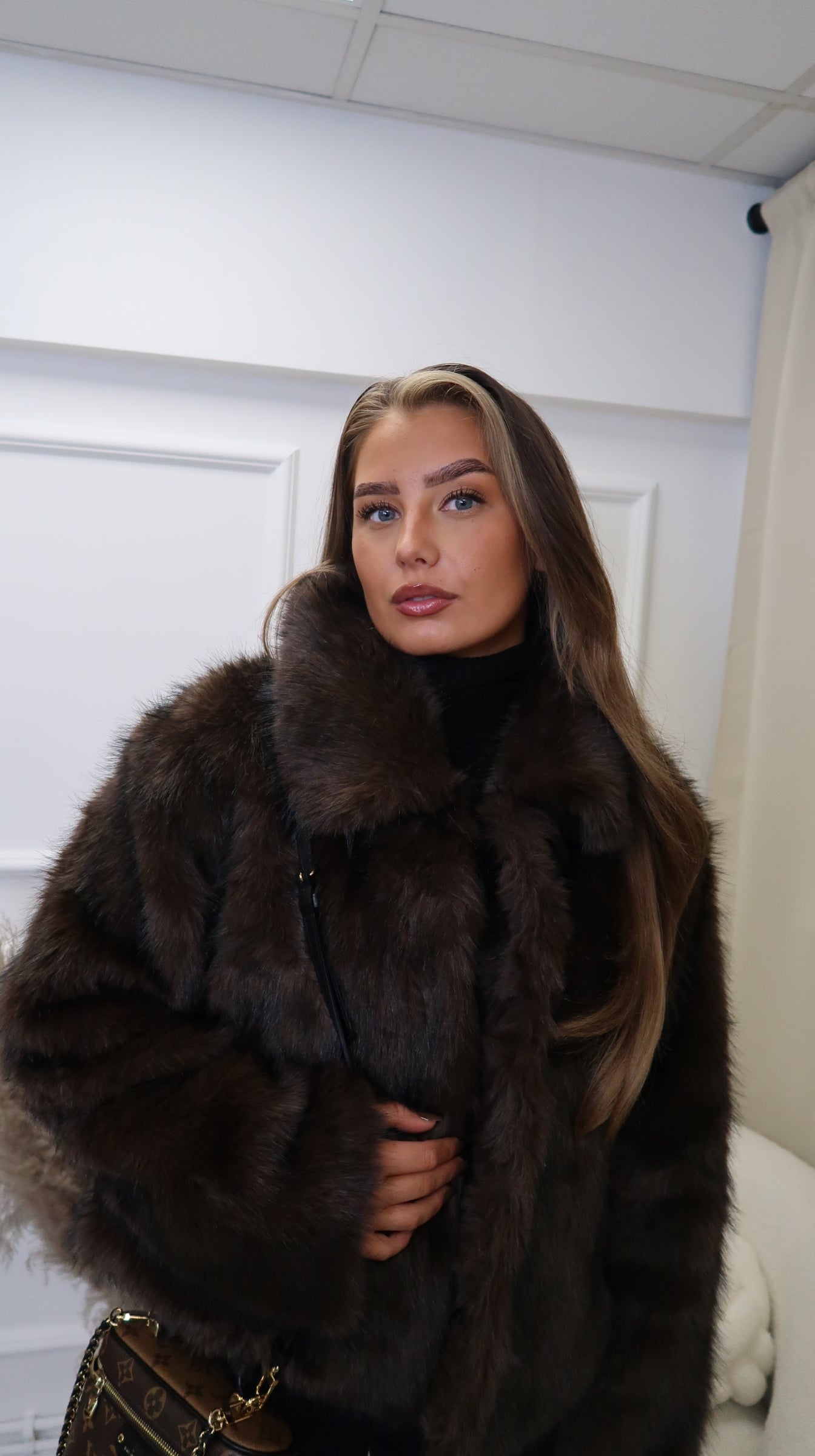 ELLA” Chocolate Faux Jacket