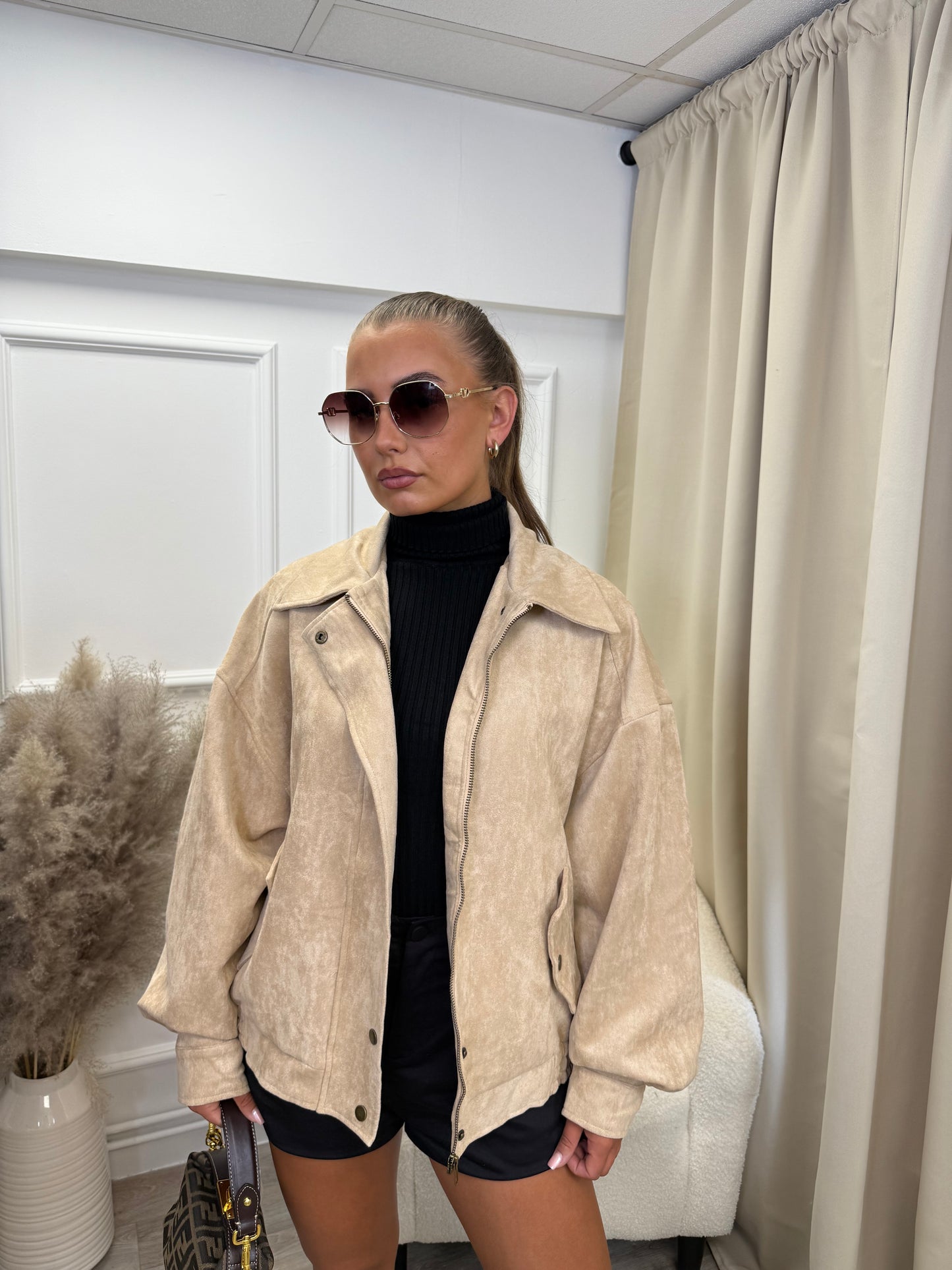 NALA” Faux Suede Bomber Jacket