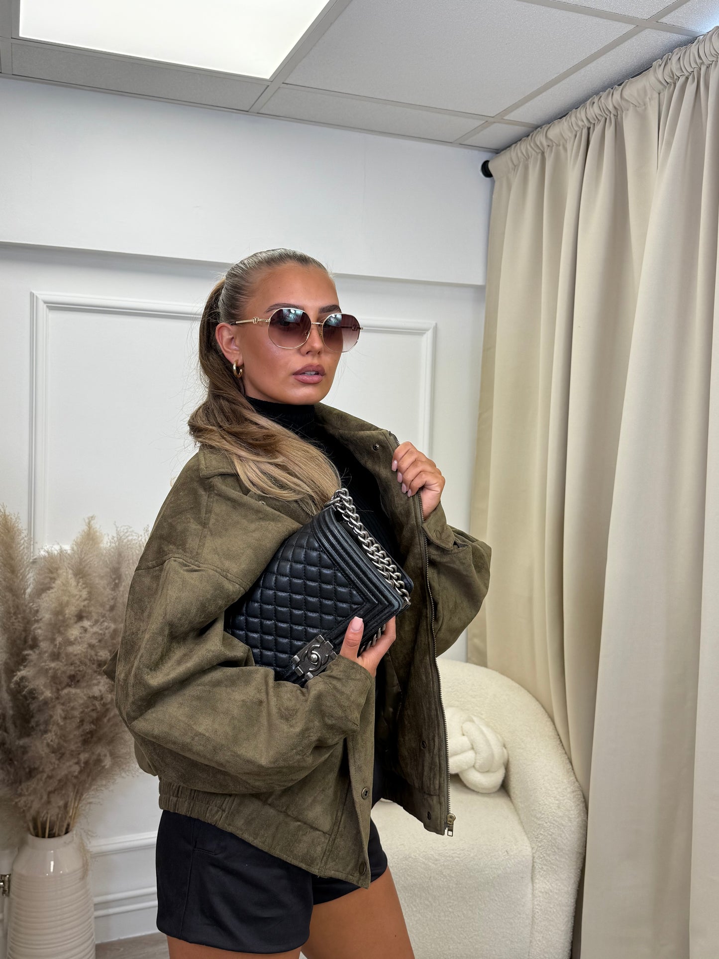 NALA” Faux Suede Bomber Jacket