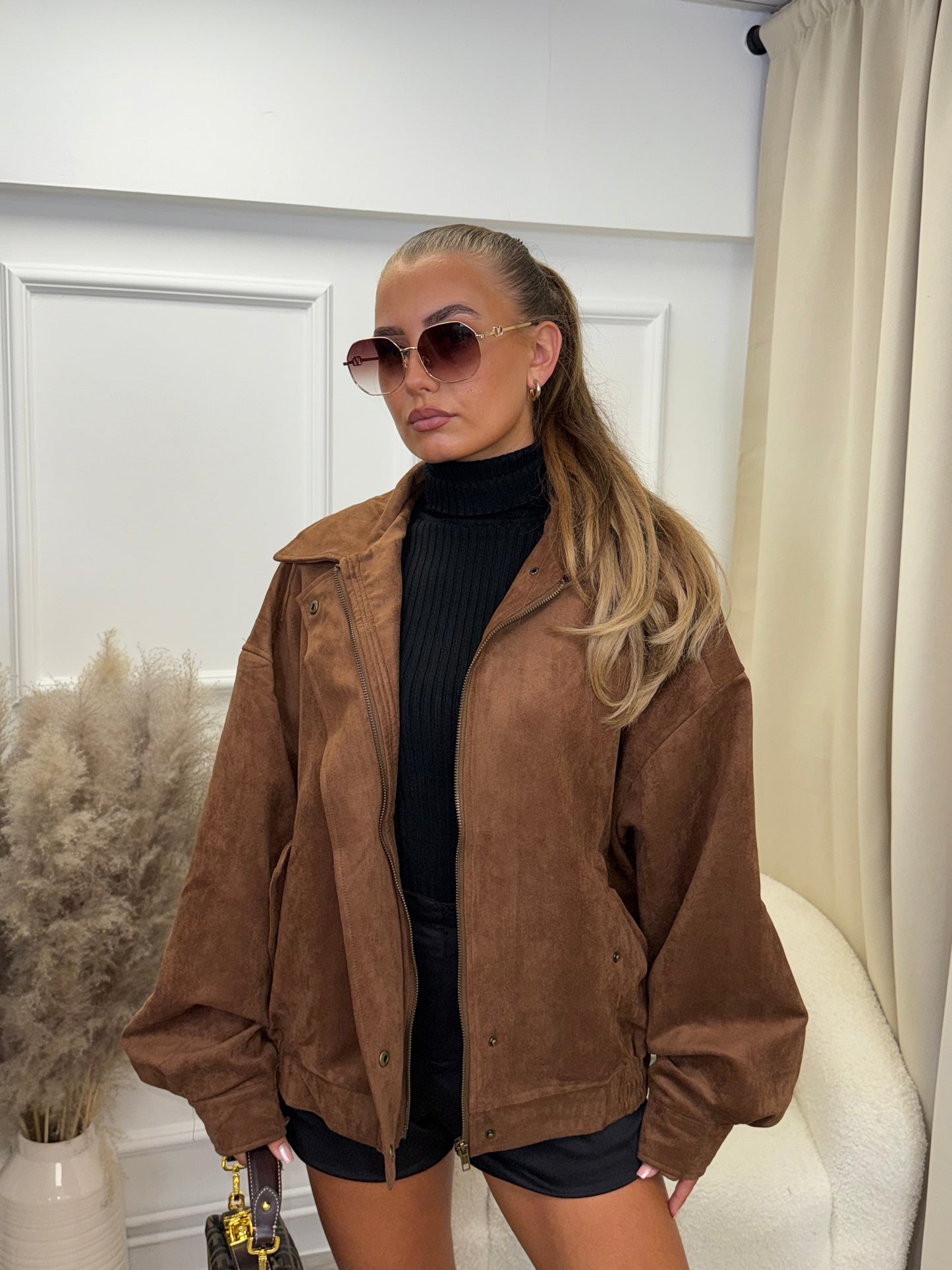 NALA” Faux Suede Bomber Jacket