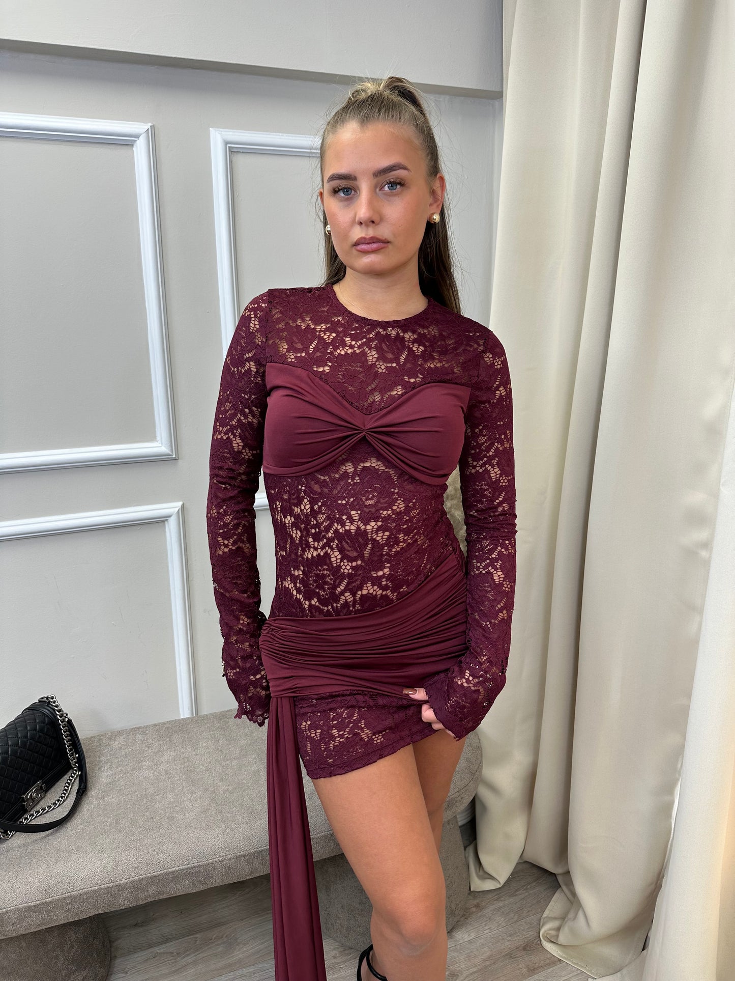 BURGUNDY LACE DRESS