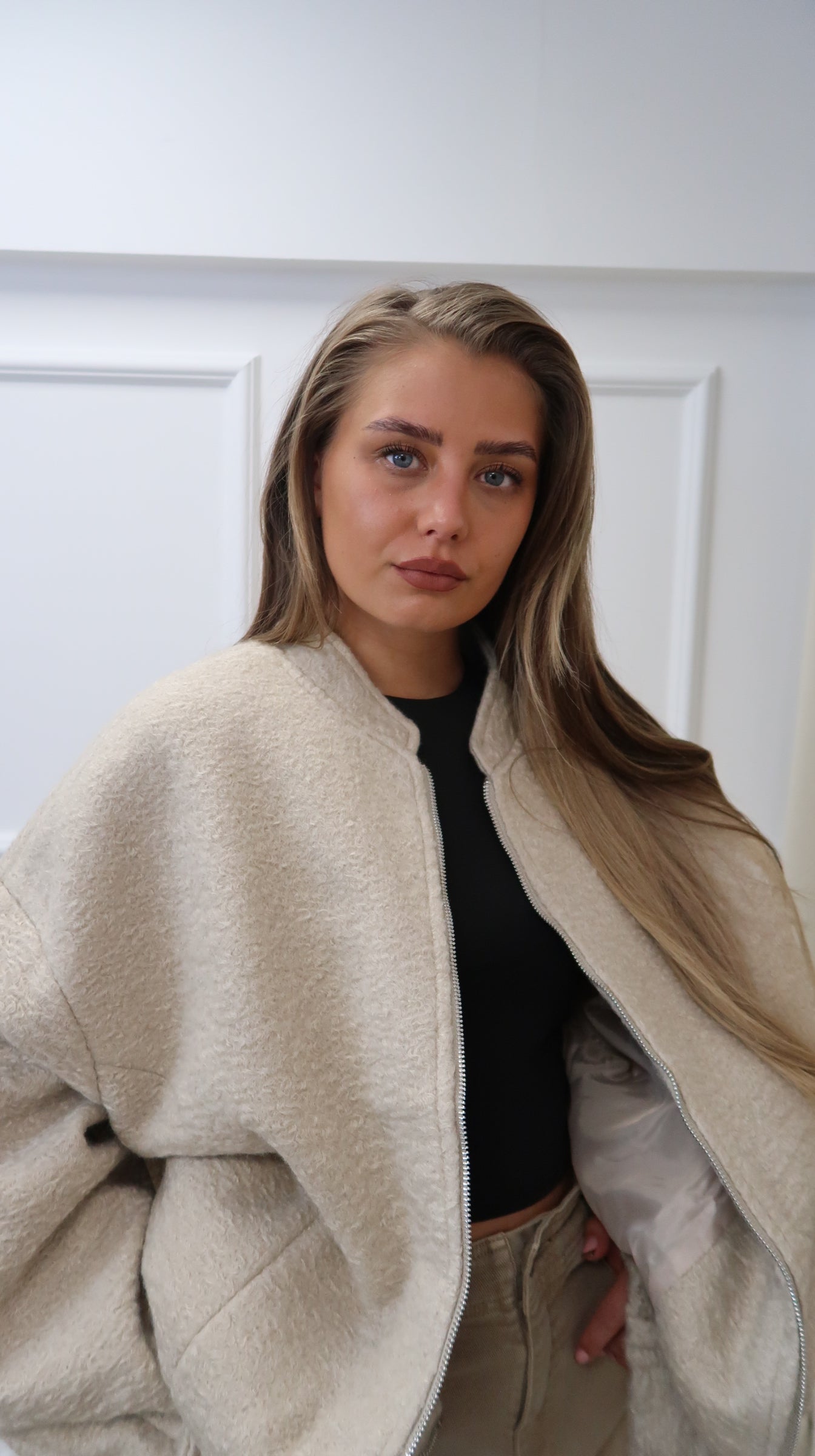 Wool Look Zip Up Bomber Jacket