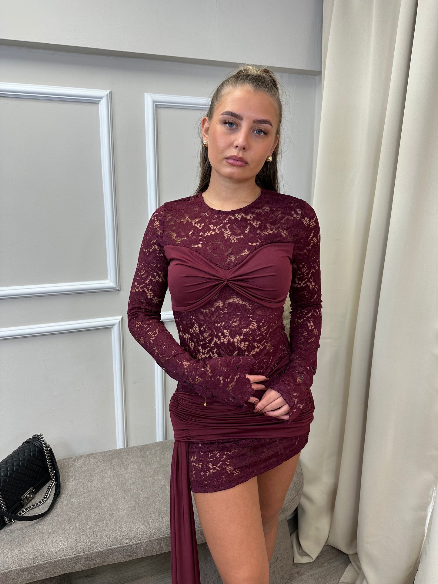 BURGUNDY LACE DRESS