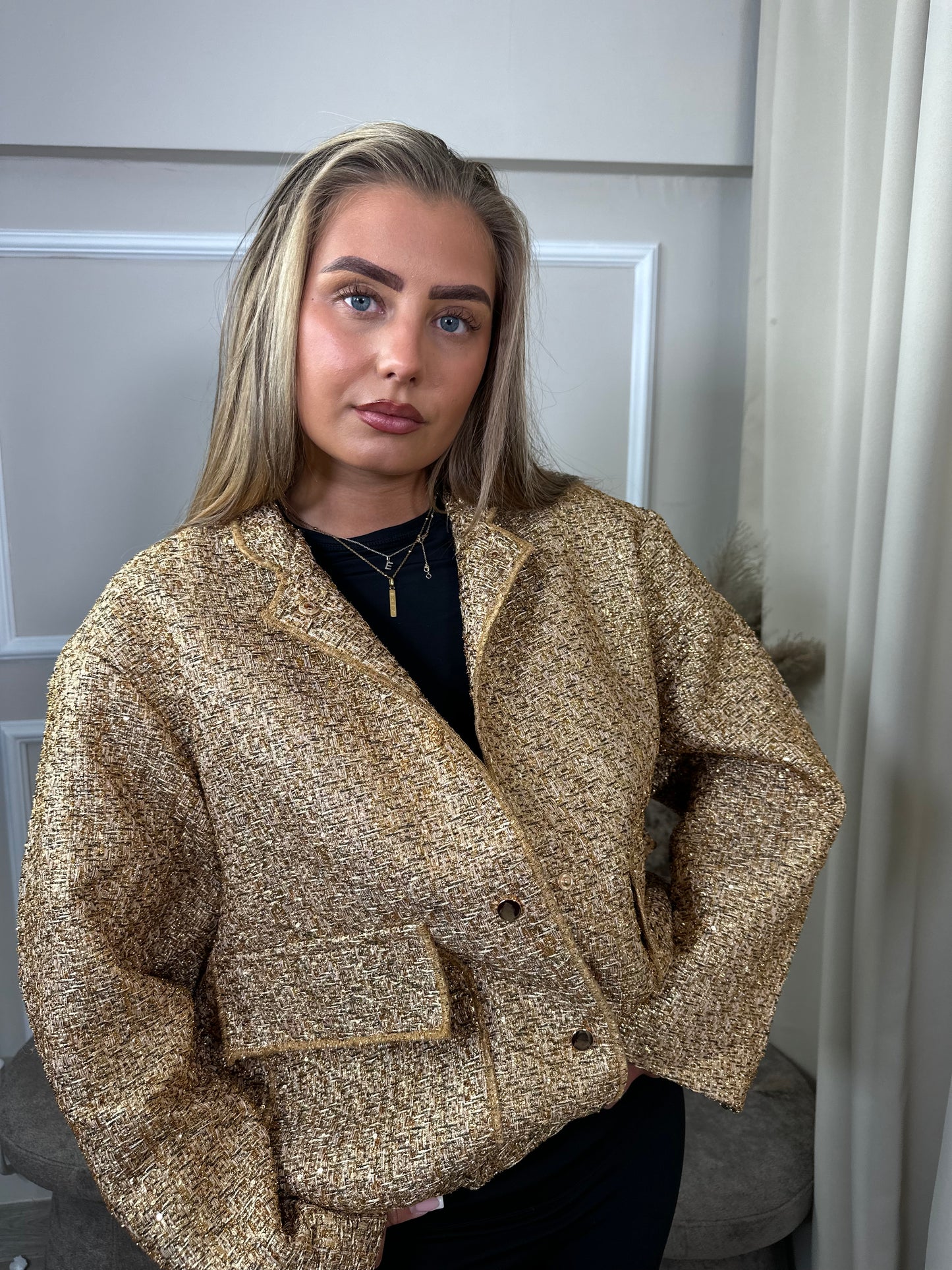 Tailored Metallic Weave Boxy Jacket