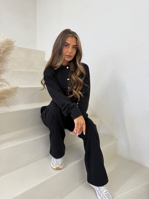 Button up sweatshirt & wide leg trousers