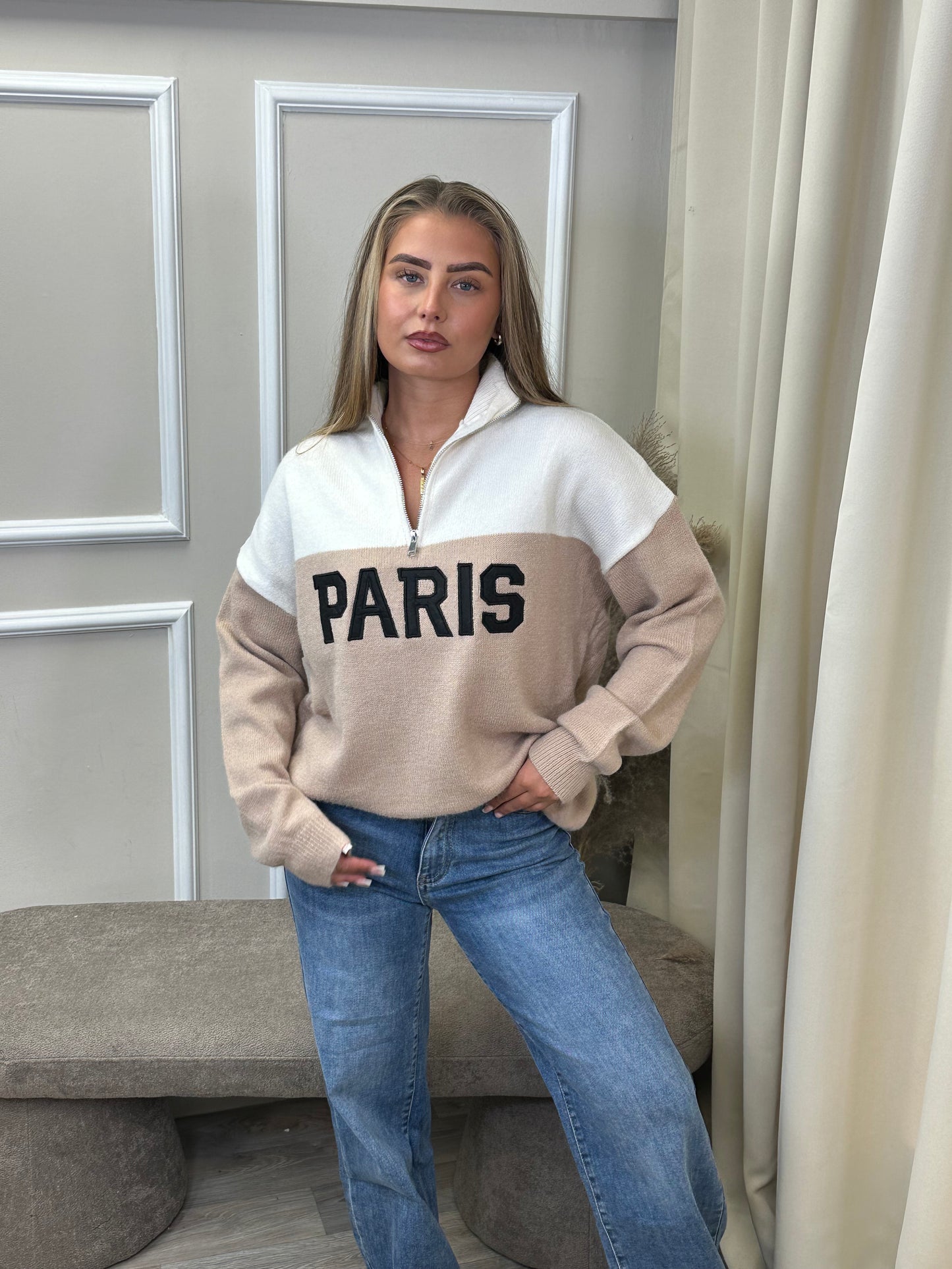 PARIS Two Tone Half Zip Jumper