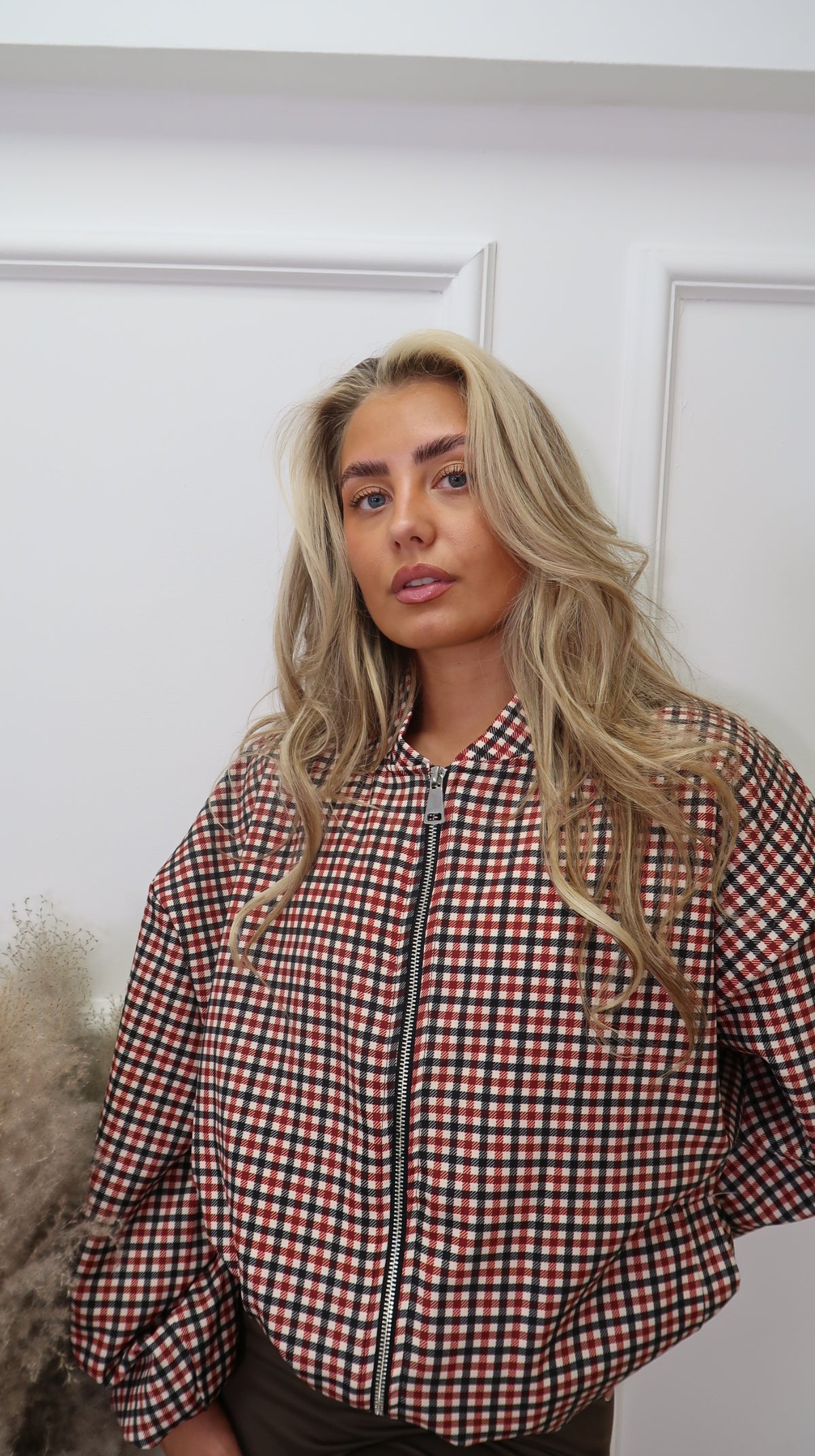 Gingham lightweight zip up jacket