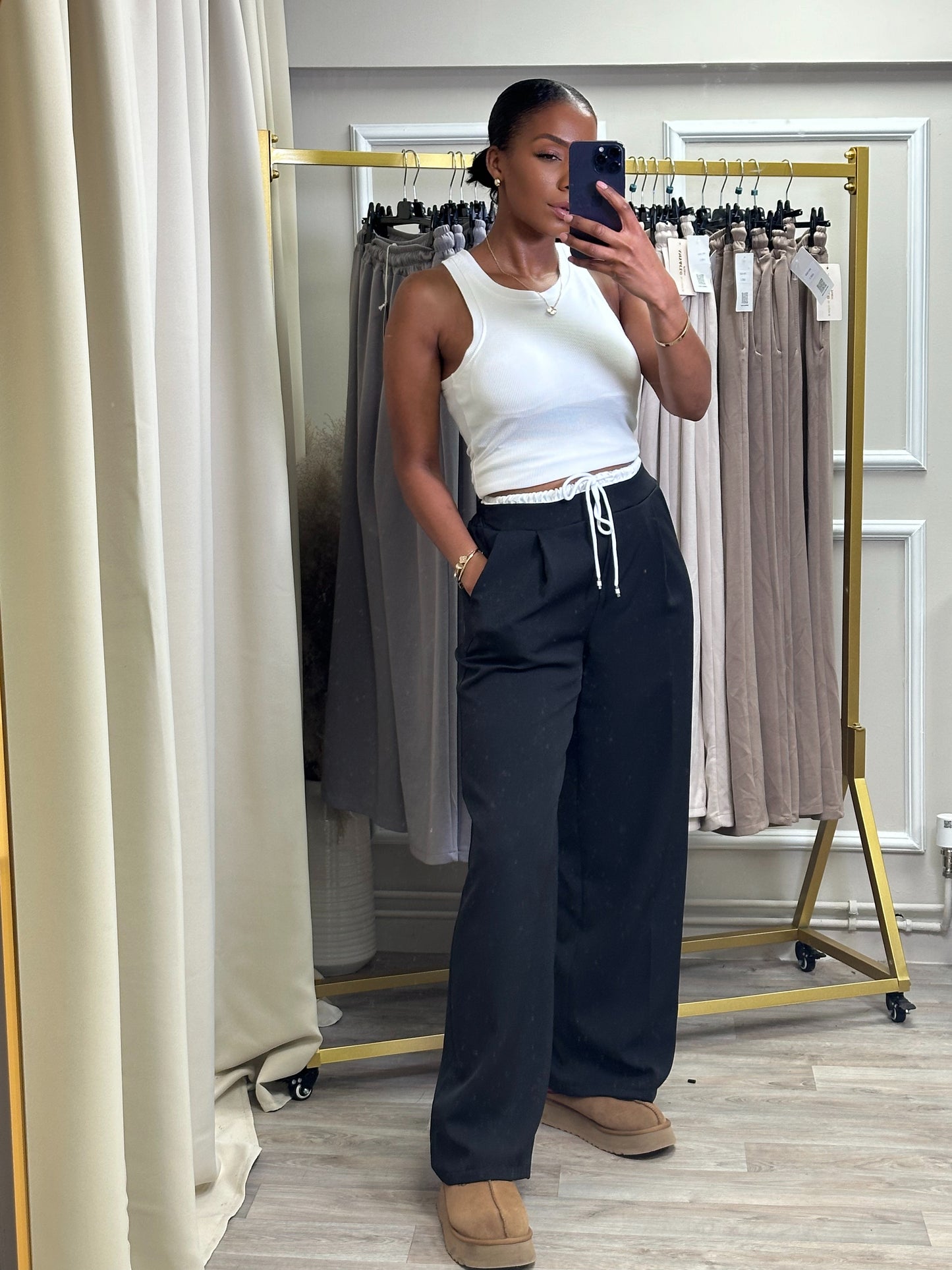 WIDE LEG TROUSERS WITH DOUBLE WAISTBAND