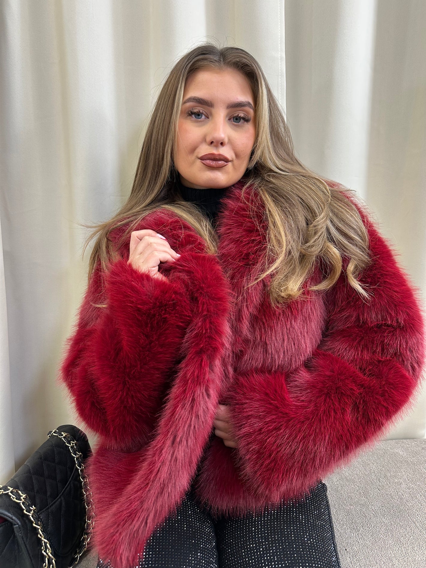 LIZA” FAUX FUR JACKET BERRY
