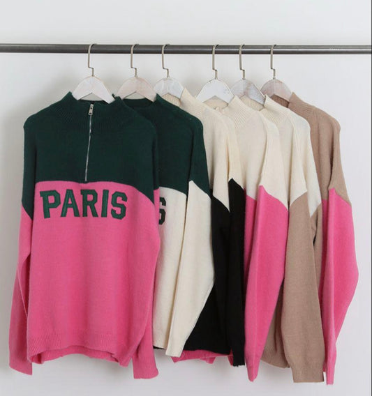 PARIS Two Tone Half Zip Jumper