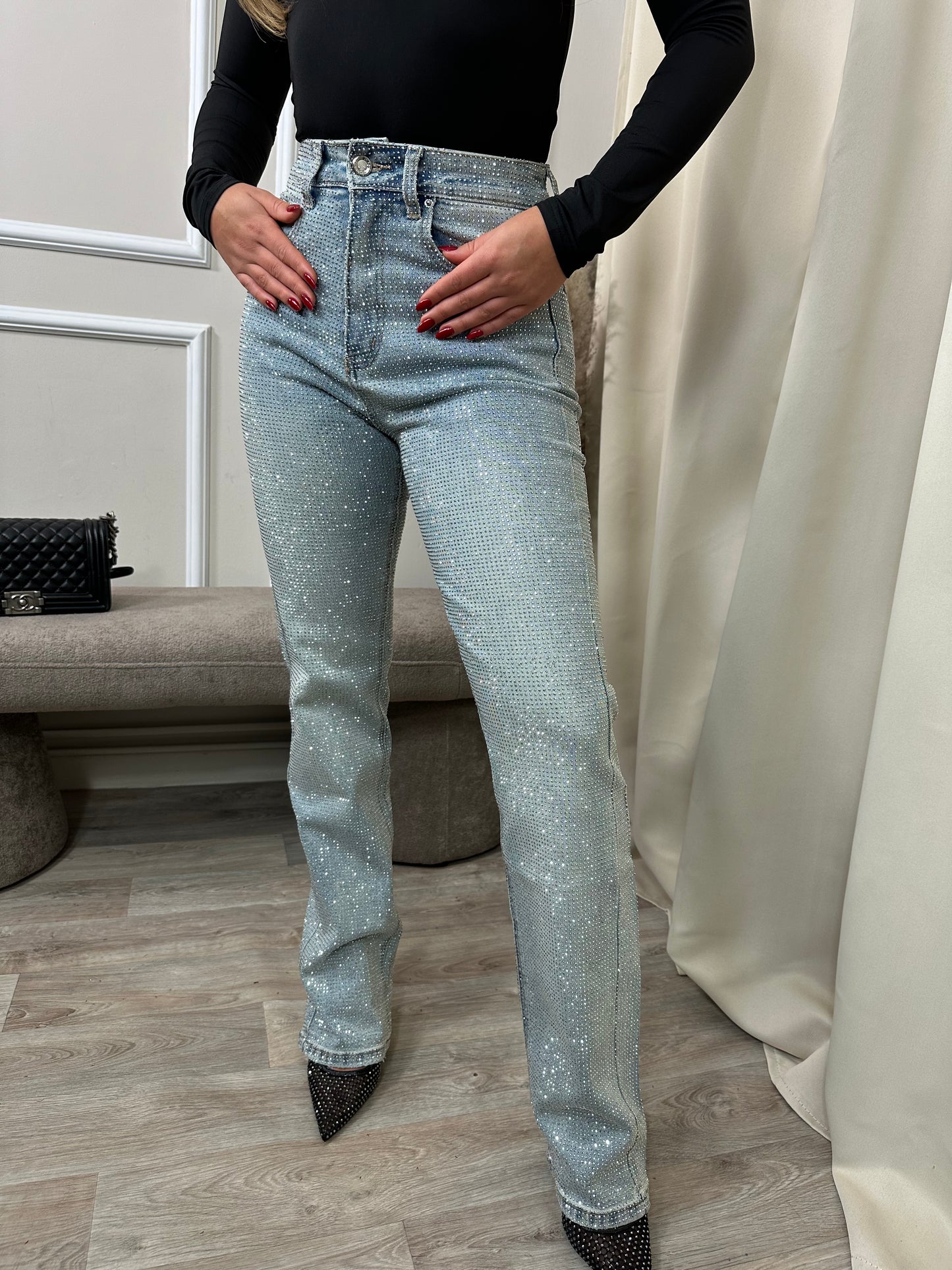 BLUE DIAMANTE STRAIGHT LEG JEANS