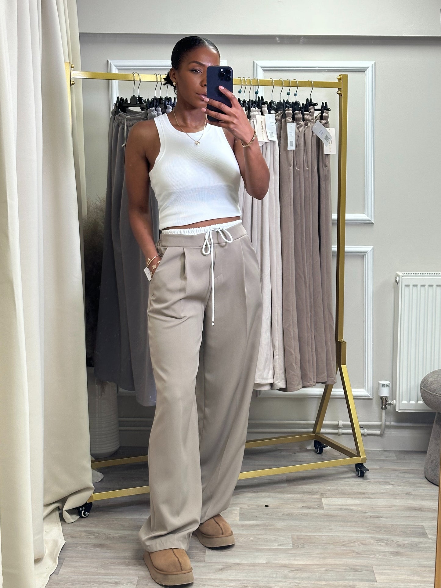 WIDE LEG TROUSERS WITH DOUBLE WAISTBAND