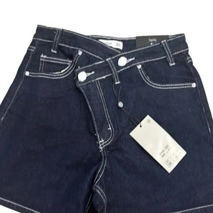 Asymmetric waist denim shorts