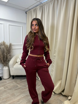 CROPPED ZIP UP HOOD SWEATSHIRT & WIDE LEG TROUSER TRACKSUIT