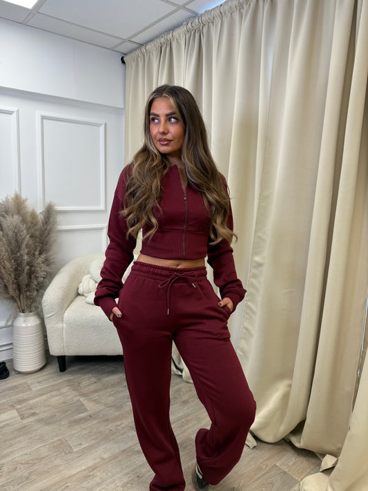 CROPPED ZIP UP HOOD SWEATSHIRT & WIDE LEG TROUSER TRACKSUIT