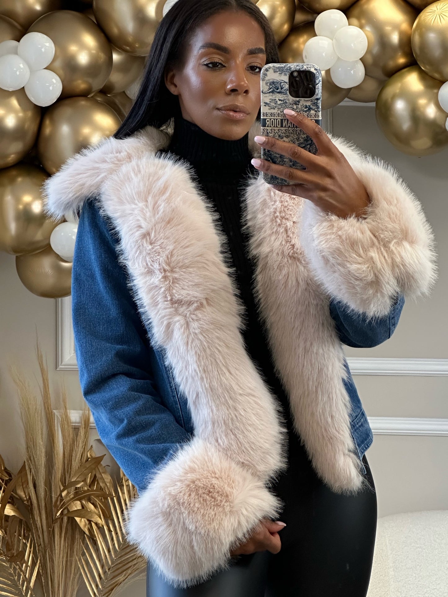 DOLLY” FAUX FUR DENIM JACKET