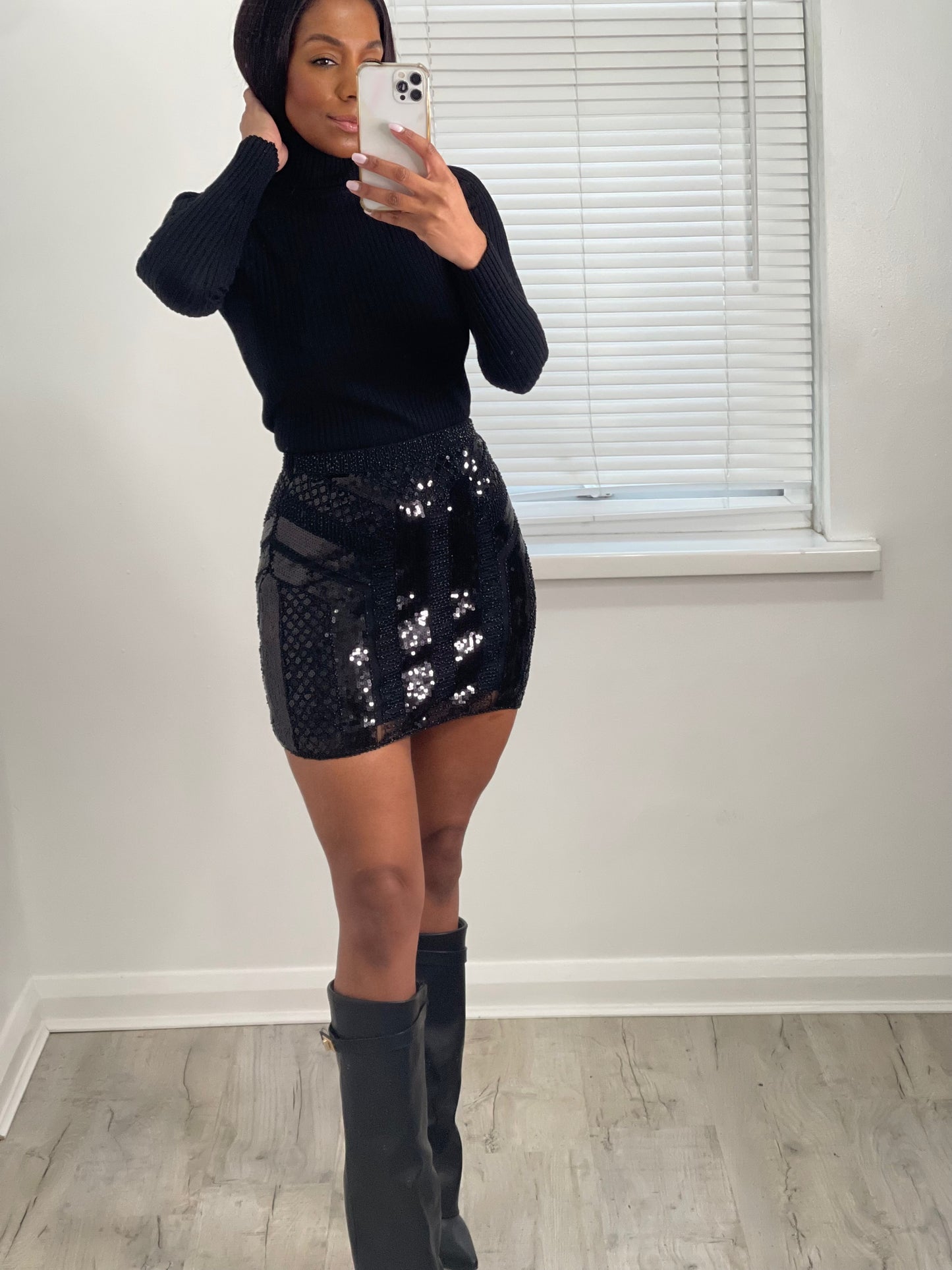 BLACK SEQUIN SKIRT