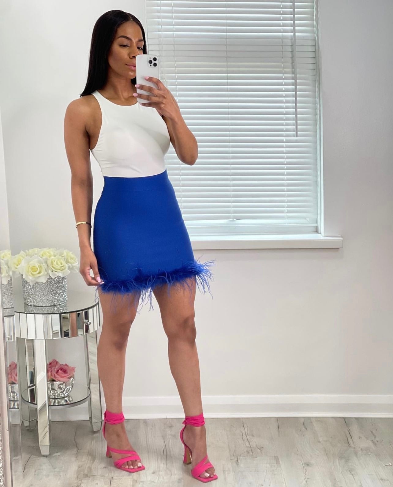 BLUE BANDAGE FEATHER SKIRT