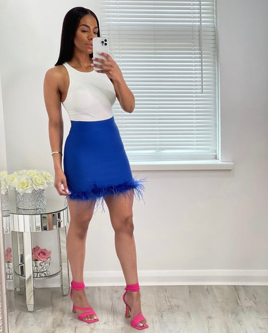 BLUE BANDAGE FEATHER SKIRT