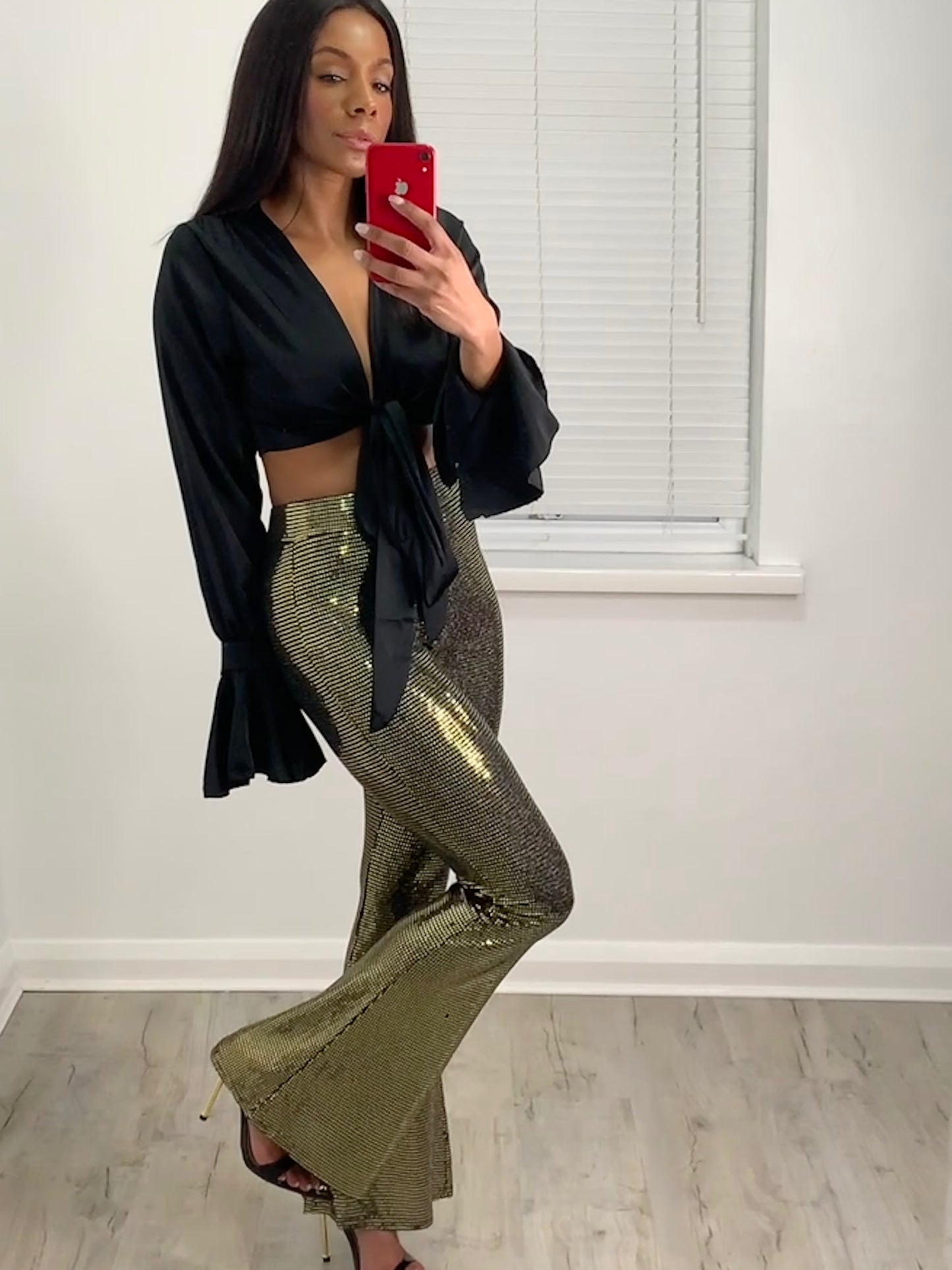 SEQUIN GOLD FLARED TROUSERS